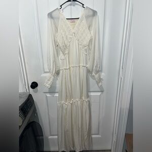 Pink Lily- White Ruffled Maxi Dress